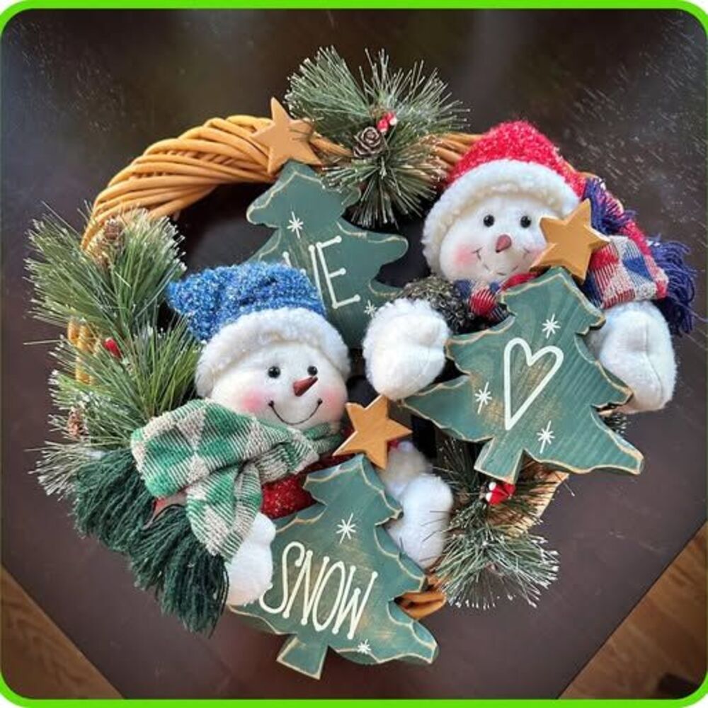 Vtg We Love Snow Christmas Holiday Wreath Cottagecore Casual Twisted Wood Design